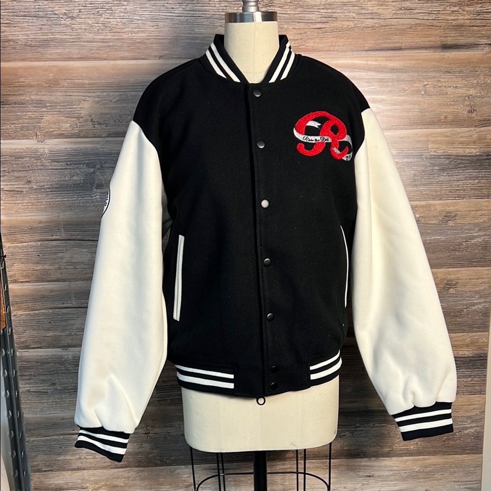 Forever 21 Men's Varsity Ride the Bull LA Jacket Black/White New!